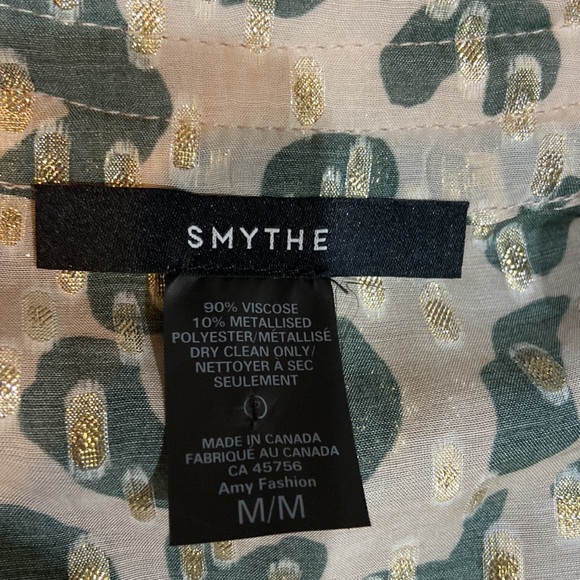 Smythe Animal Print Smock Top Gold Metallic Blouse V- Neck - Picture 7 of 7